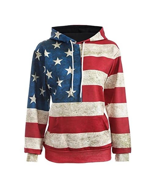 OQC Unisex USA American Flag Print 4th of July Patriotic Long Sleeve Pockets Slim Pullover Hoodie Sweatshirt