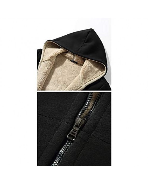 PEHMEA Men's Warm Thicken Fleece Hoodie Sherpa Lined Full-Zip Sweatshirt Jackets