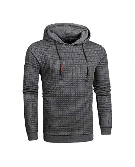 SweatyRocks Men's Solid Plaid Slim Fit Pullover Hoodies Drawstring Hooded Sweatshirt