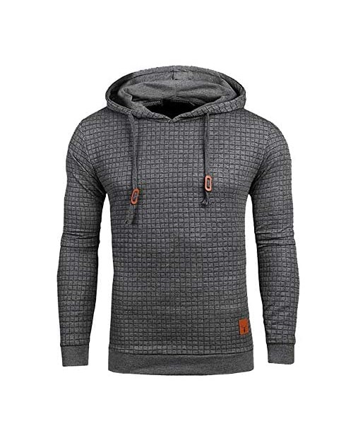 SweatyRocks Men's Solid Plaid Slim Fit Pullover Hoodies Drawstring Hooded Sweatshirt