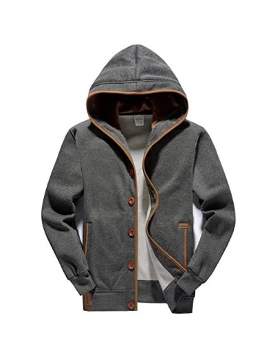 YuKaiChen Men's Fleece Hoodie Button-up Jacket Hooded Sweatshirt