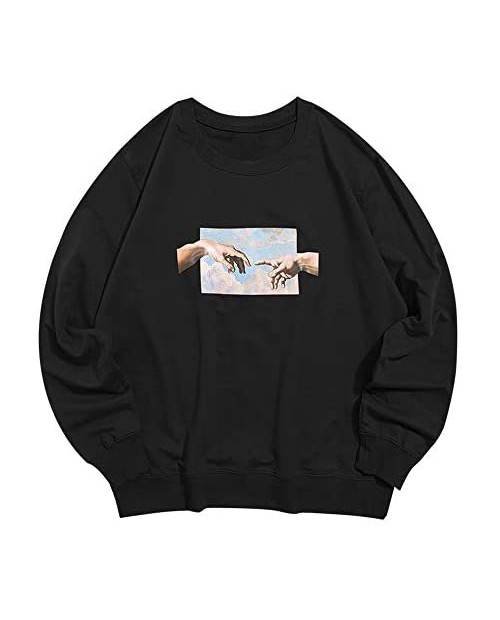 ZAFUL Men's Helping Hands Graphic Print Front Pocket Pullover Drawstring Hoodie Sweatshirt