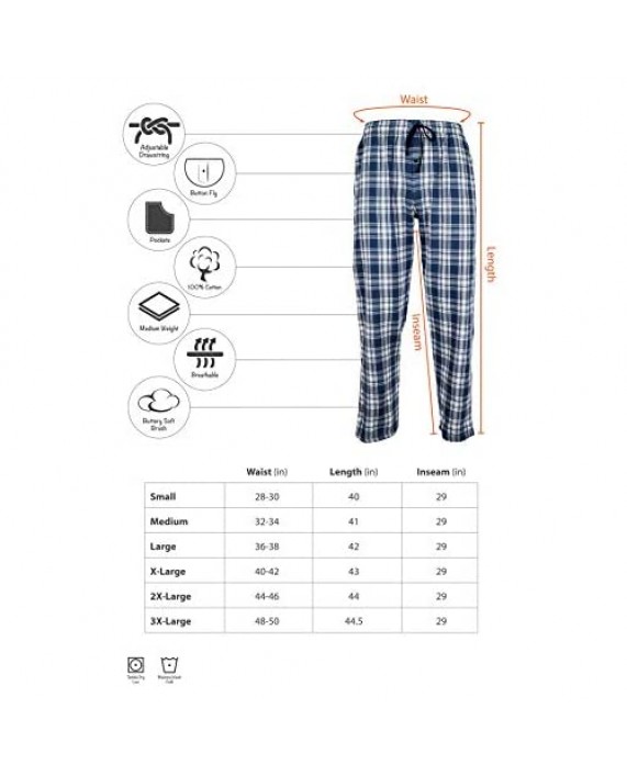 Andrew Scott Men's 100% Cotton Super Soft Flannel Plaid Pajama Pants- 2 Pack
