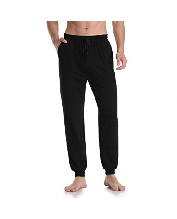 COLORFULLEAF Men's Cotton Pajama Pants Closed-Bottom Knit Jogger Sleep PJ Bottoms with Pockets