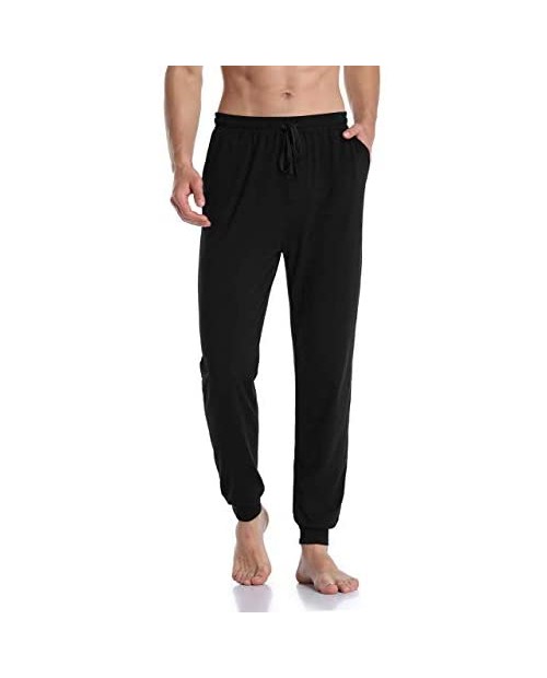 COLORFULLEAF Men's Cotton Pajama Pants Closed-Bottom Knit Jogger Sleep PJ Bottoms with Pockets
