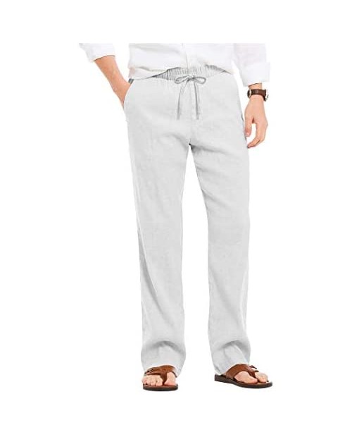 COOFANDY Men's Linen Casual Pants Elastic Waist Drawstring Beach Yoga Trousers
