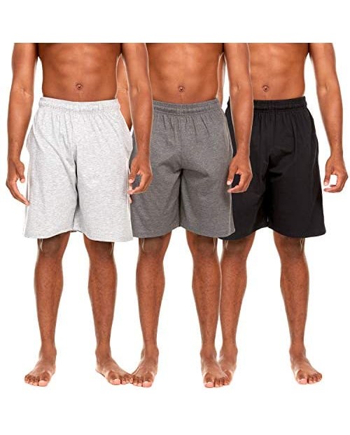 Essential Elements 3 Pack: Men's 100% Cotton Ultra Soft Knit Pajama Bottom Lounge Casual Comfort Sleep Shorts with Pockets