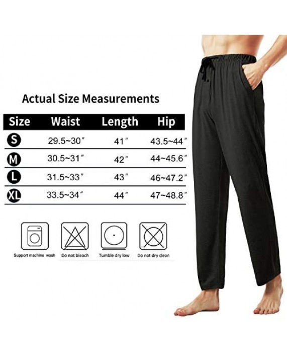 Ham&Sam Men's Knit Pajama Pants Bamboo Cotton Lounge Sleep Bottoms Soft Stretch Lightweight Pants with Pockets & Open Fly