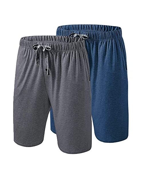 Ham&Sam Men‘s Pajama Shorts Bamboo Jersey Knit Mens Shorts Soft Breathable Sleep Lounge Bottom with Pockets 2 Pack