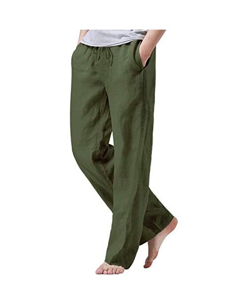 iWoo Mens Cotton Linen Drawstring Pants Elastic Waist Casual Jogger Yoga Pants