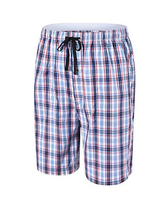 JINSHI Men’s Pajama Shorts Cotton Sleep Short Pockets Sleep Bottoms Plaid Lounge Shorts