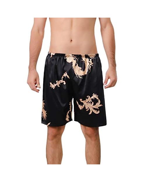 Lu's Chic Men's Satin Boxers Underwear Shorts Silk Dragon Luxury Loungewear Pajama Pants