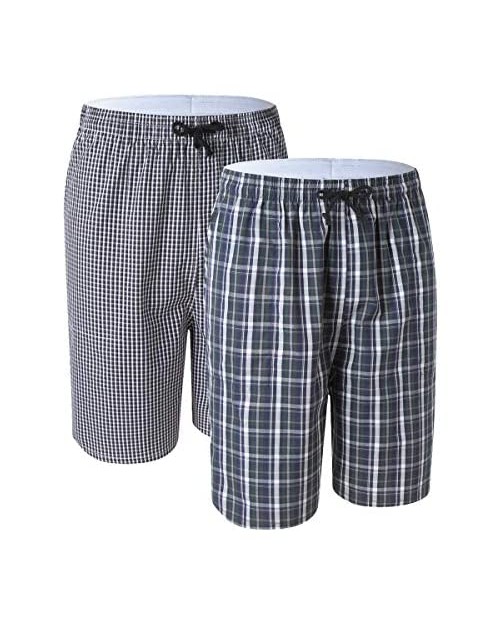Men's 100% Cotton Plaid Soft Sleep Lounge Pajama Bottoms Shorts 2 Pack