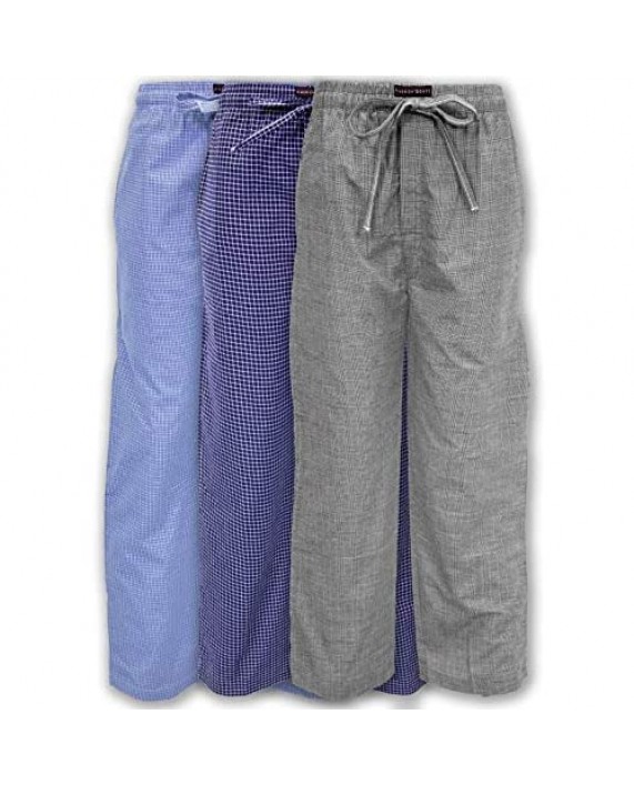 Men's 3 Pack Super Soft Woven Pajama & Sleep Long Lounge Pants- Assorted Various Plaids