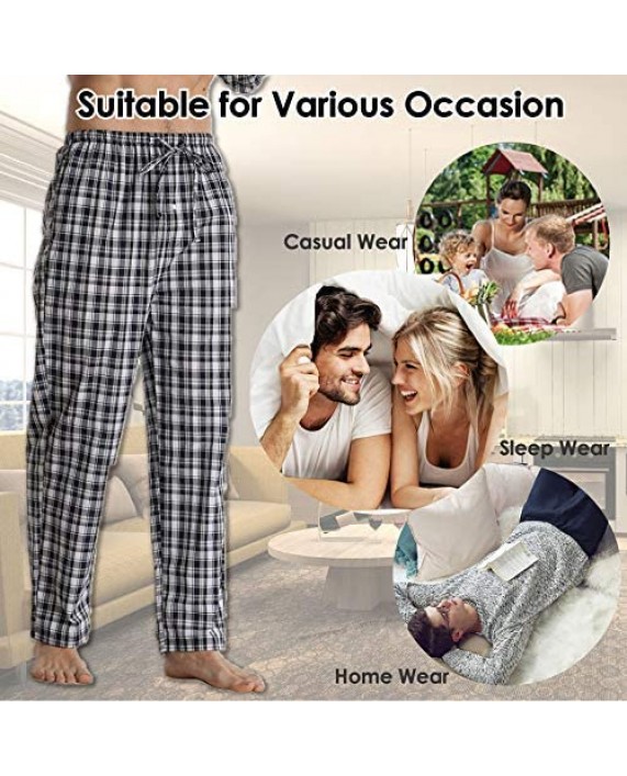 Mens Plaid Pajama Pants 2 Pack Cotton Lounge Pants with Pockets PJs Bottoms