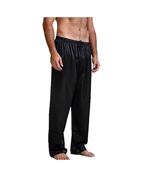 Men's Satin Pajama Pants Sleep Soft Long Classic Pajama Bottoms Solid Lounging Pants