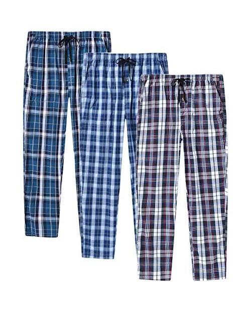 MoFiz Men's Pajama Bottom Pants Sleepwear Lounging Relaxed House PJS Pants with Drawstring Button Fly 3-Pack