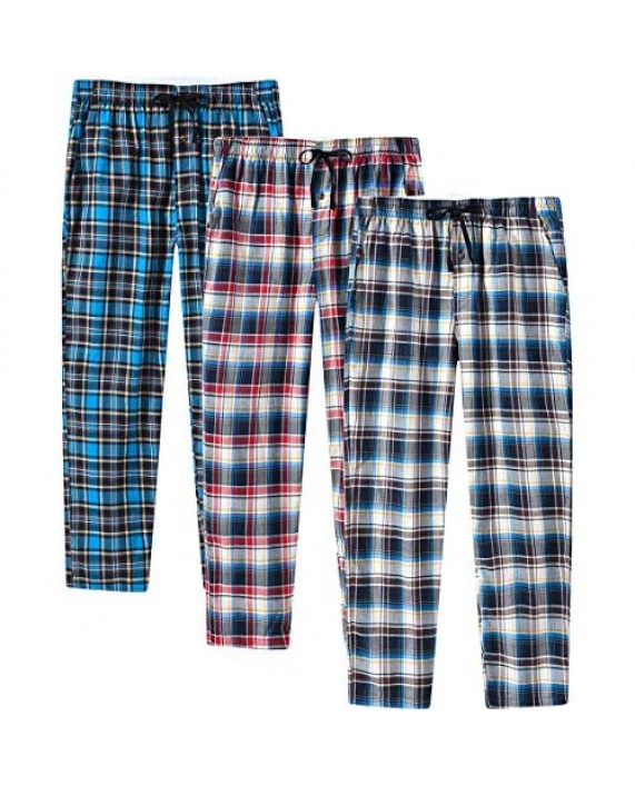 MoFiz Men's Pajama Pants Bottom Plaid Sleep Pants Lounge Pants Comfortable House Pants Fleece PJS Pants Button Fly 3-Pack
