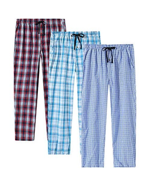 MoFiz Men's Pajama Pants Ultra Lightweight Pjs Bottoms Sleepwear Bottom Pants with Pocket Drawstring 3-Pack