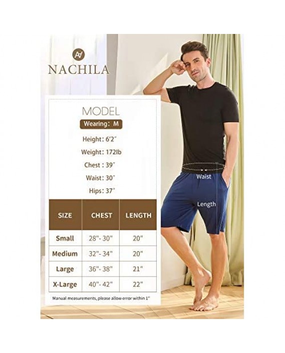 NACHILA Men's 2-Pack Bamboo Sleep Shorts Knit Lounge Wear Pajama Pants S-X Large