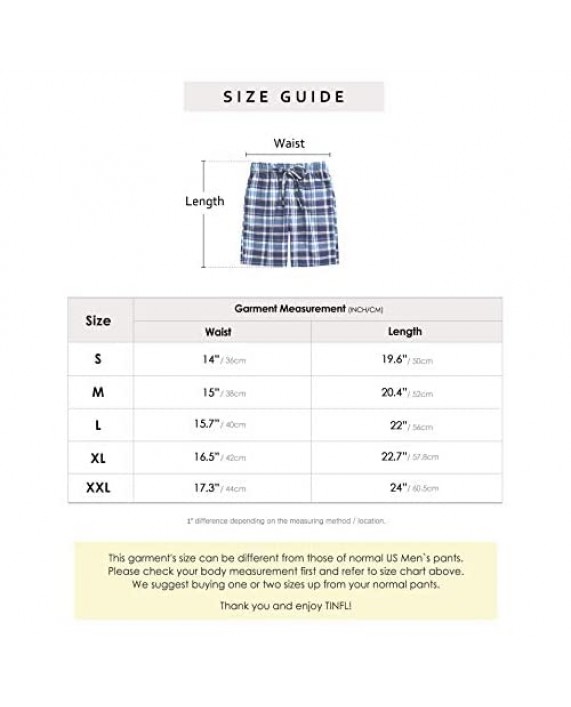 TINFL Cotton Lounge Pants for Men - 100% Soft Cotton Plaid Check Lounger Sleeping Pajama Pants with Pockets
