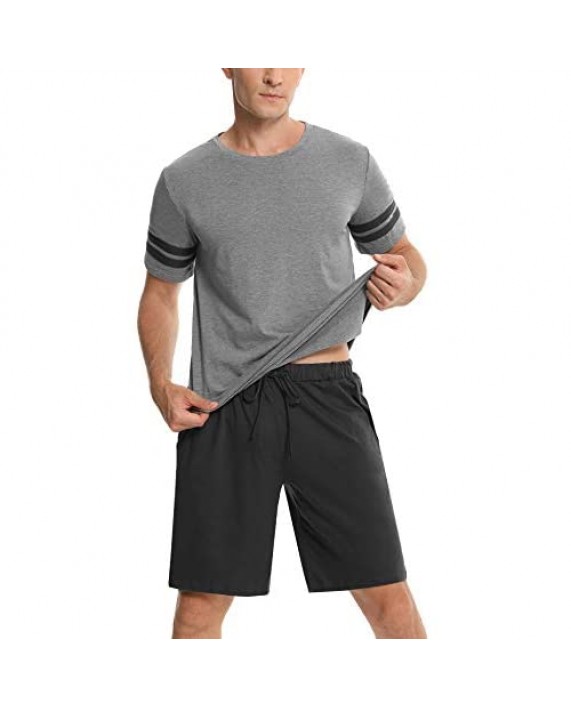 Abollria Men's Pajama Set Sleepwear Cotton Short Sleeve Top with Pajama Bottom Pjs Lounge