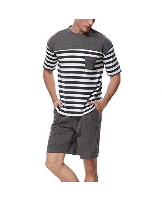 Abollria Men's Sleepwear Comfy Striped Top with Pajama Bottom Soft Loose Short Shorts Pajama Sets