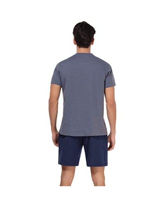 Aiboria Mens Pajamas Shorts Set Summer Sleepwear Cotton Short Sleeve Lounge PJ Set S-XXL