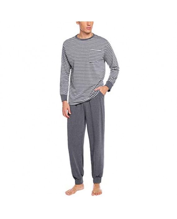 Aibrou Men's Cotton Striped Pajamas Set Long Sleeve Shirt and Pants Pjs Sleepwear Lounge Set
