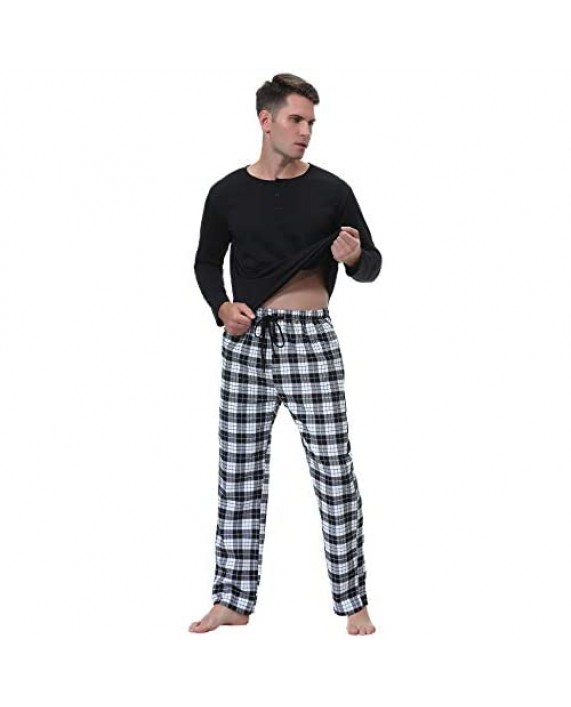 Aibrou Mens Cotton Striped Sleepwear Long Sleeve Top & Bottom Pajama Set