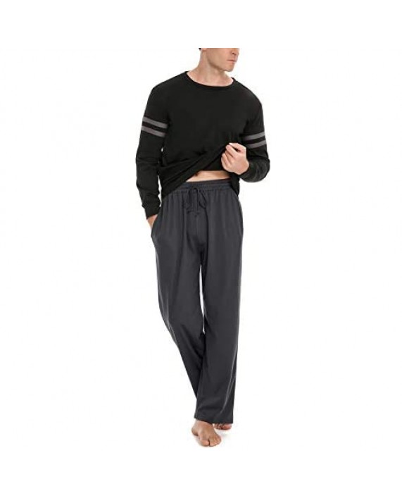 Aibrou Mens Pajama Set Plaid Long Sleeve Top & Pants Cotton Pjs Sets Sleepwear