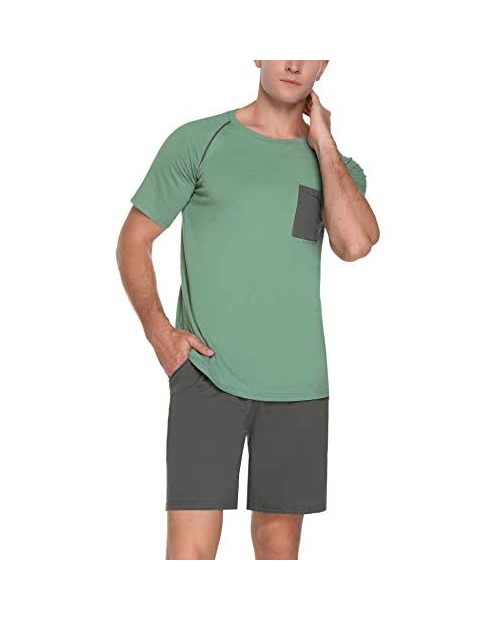 Aibrou Mens Pajama Set Short Sleeve Sleepwear Pjs Raglan Sleeve Tops and Shorts Loungewear for Men