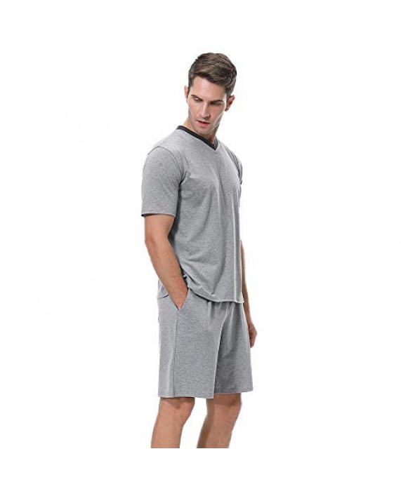 Aibrou Mens Short Pajamas Set Summer Sleepwear 2024 New Pj Set Cotton for Men