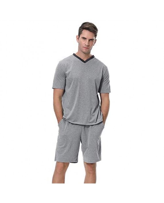Aibrou Mens Short Pajamas Set Summer Sleepwear 2024 New Pj Set Cotton for Men
