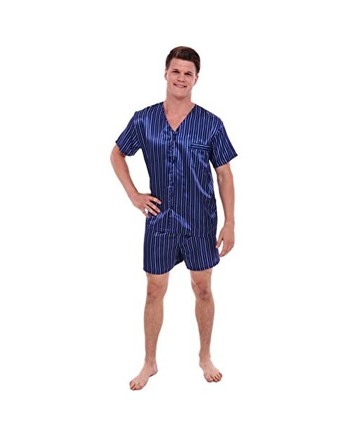 Alexander Del Rossa Mens Satin Pajamas Short V-Neck Pj Set
