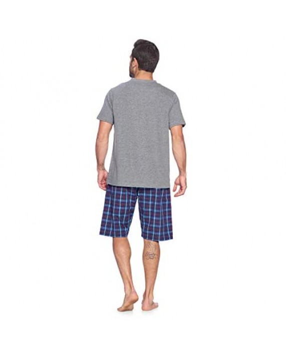 Ashford & Brooks Men’s Pajamas Shorts Set | Woven Plaid PJ Short Pants & Short Sleeve Jersey T-Shirt