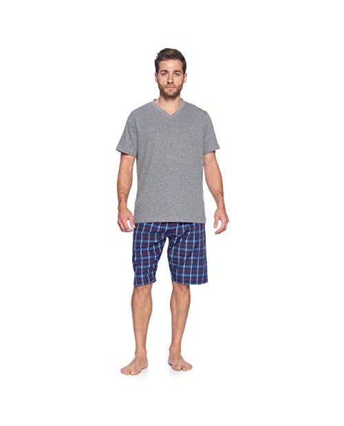 Ashford & Brooks Men’s Pajamas Shorts Set | Woven Plaid PJ Short Pants & Short Sleeve Jersey T-Shirt