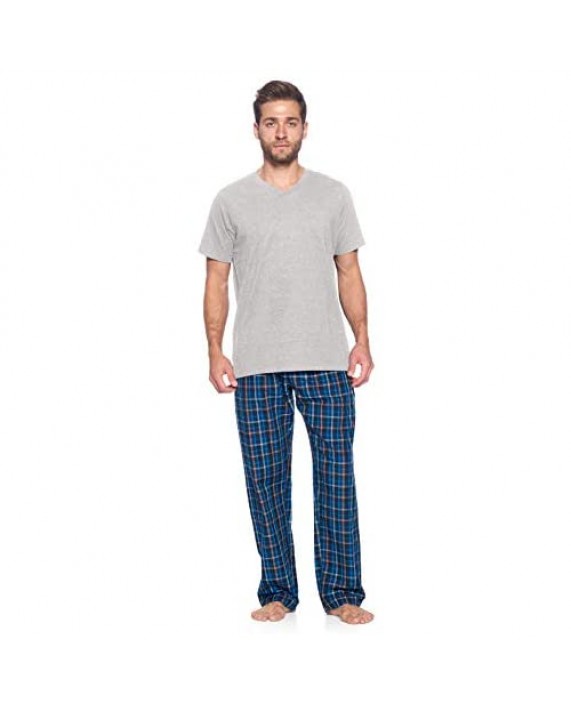 Ashford & Brooks Men’s Sleepwear & Loungewear Pajamas Set | Woven Plaid PJ Pants & Short Sleeve Jersey Shirt