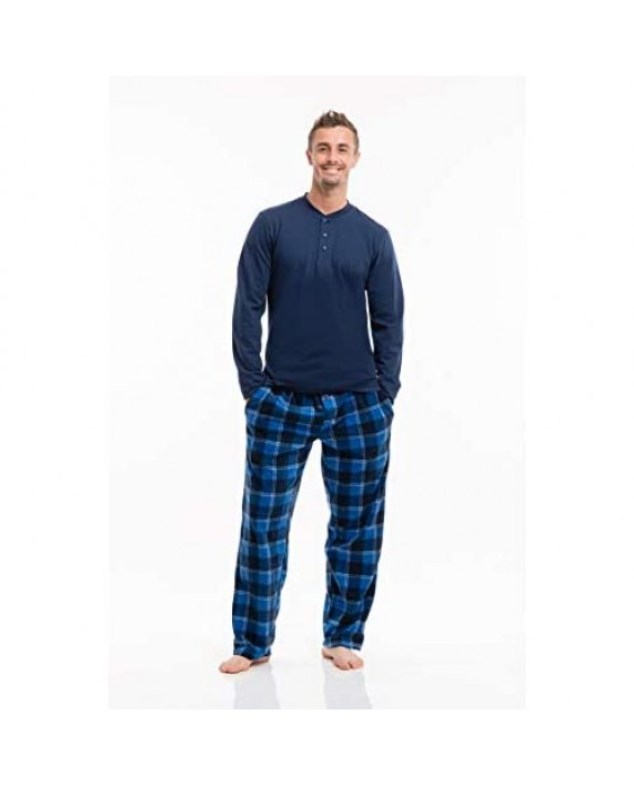 BROOKLYN + JAX 2 Piece Mens Microfleece Pajama Sets – Ultra Soft PJ Pants with Henley Shirt