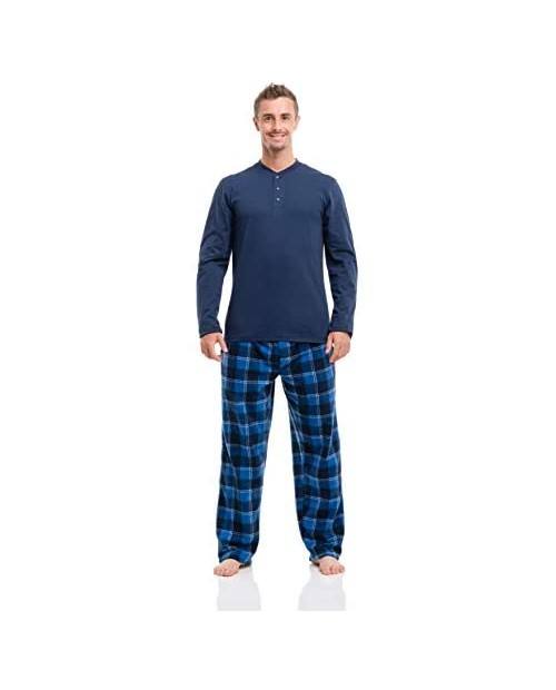 BROOKLYN + JAX 2 Piece Mens Microfleece Pajama Sets – Ultra Soft PJ Pants with Henley Shirt