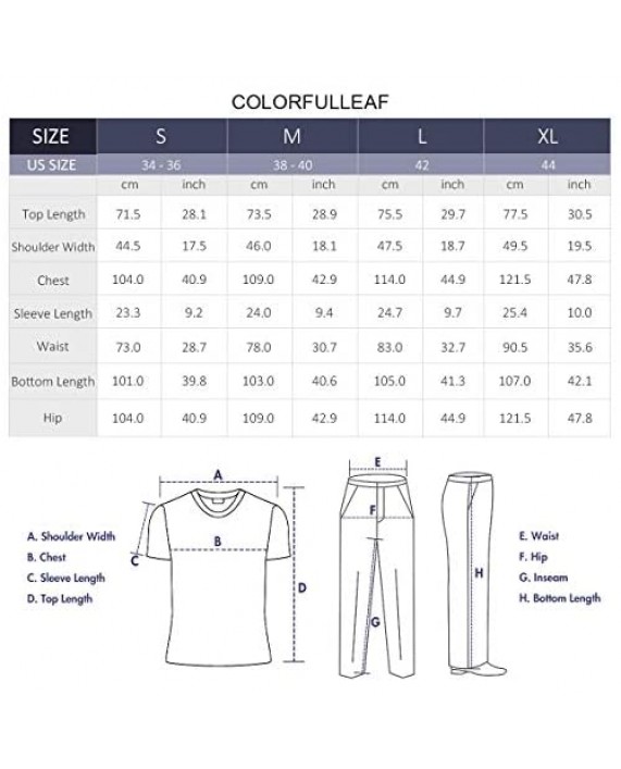 COLORFULLEAF Men's Cotton Pajama Set Short Sleeve Henley Shirt and Pants Sleepwear Lounge Set for Men