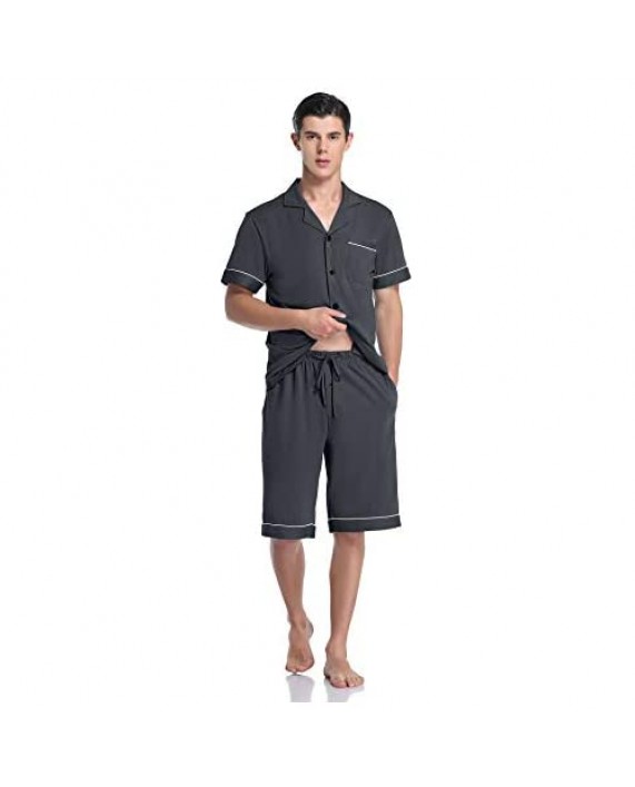 COLORFULLEAF Mens Pajama Set 100% Cotton Button Down Short Sleeve and Shorts Classic Sleepwear Loungewear