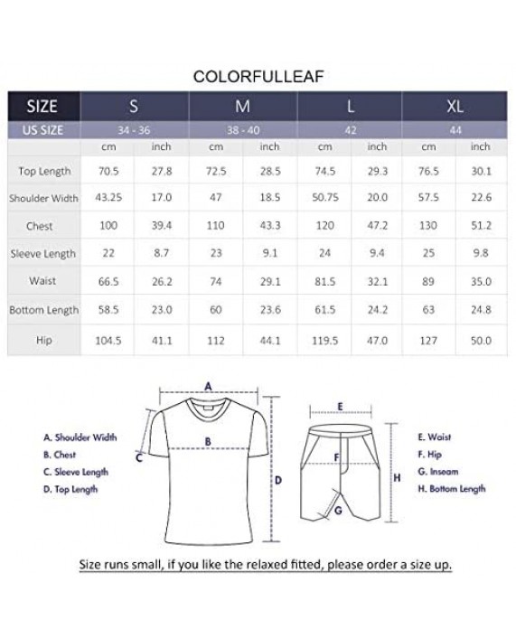 COLORFULLEAF Mens Pajama Set 100% Cotton Button Down Short Sleeve and Shorts Classic Sleepwear Loungewear