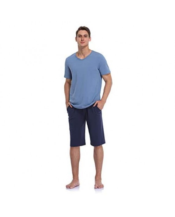 COLORFULLEAF Men's Pajama Set Cotton Sleepwear Short Sleeve V-Neck Tops & Sleep Shorts Lounge Set