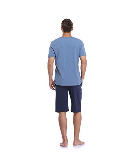 COLORFULLEAF Men's Pajama Set Cotton Sleepwear Short Sleeve V-Neck Tops & Sleep Shorts Lounge Set