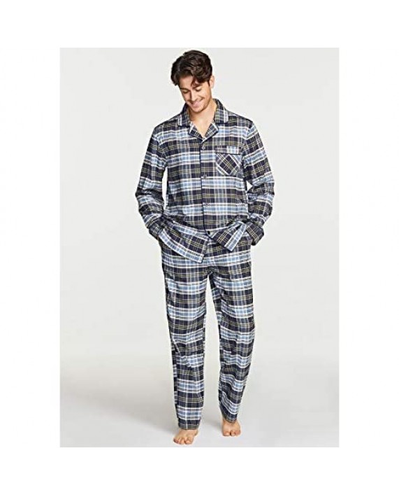 CQR Men's 100% Cotton Plaid Flannel Pajama Set Brushed Soft Lounge & Sleep PJ Top & Bottom with Pockets