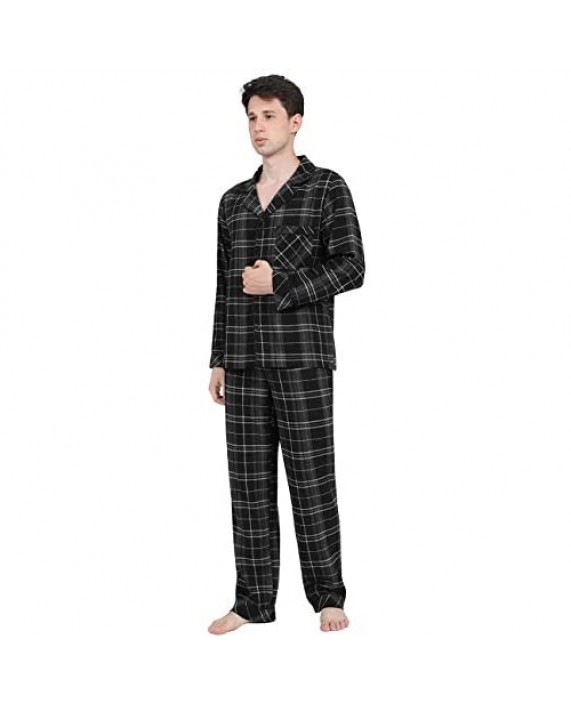 DISHANG Men's Button Down Pajama Set Plaid Long-Sleeve Top and Lounge Bottom Lightweight Sleepwear PJ Set for Men