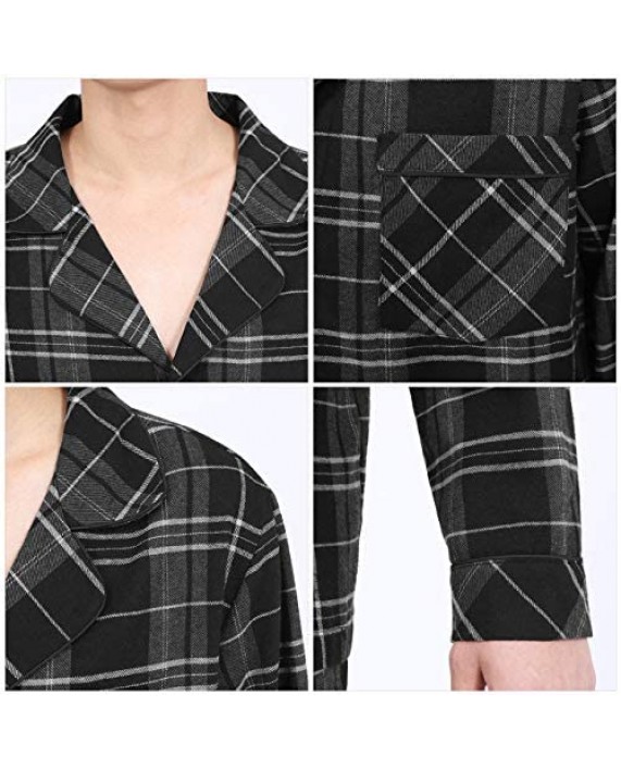 DISHANG Men's Button Down Pajama Set Plaid Long-Sleeve Top and Lounge Bottom Lightweight Sleepwear PJ Set for Men