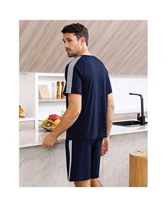 Doaraha Men's Pajama Set Summer Short Sleeves and Shorts Nightwear Classic Sleepwear Lounge Set with Pockets S-XXL
