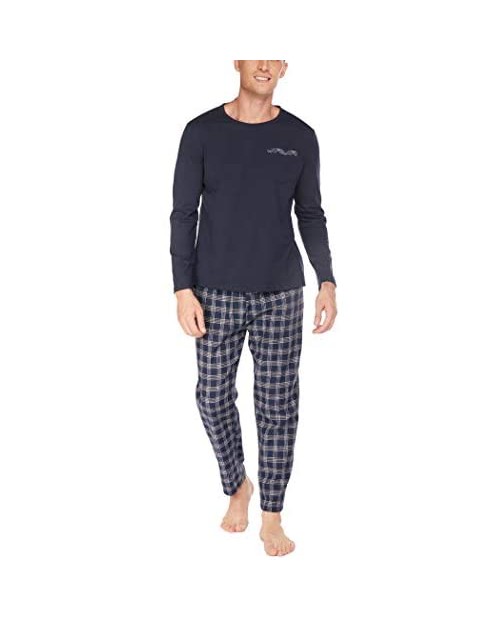 Ekouaer Mens Pajama Set with Plaid Pants Comfy Long Sleeve Sleepwear Pjs Set with Pockets Loose Loungewear S-XXL